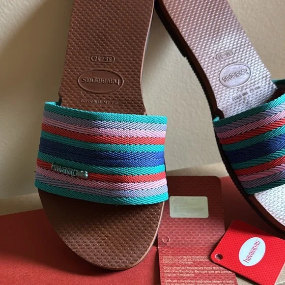 LIKE NEW Havaianas You Malta Mix Colorful Stripes Beach Slide Sandals Flip Flops - Picture 7 of 13